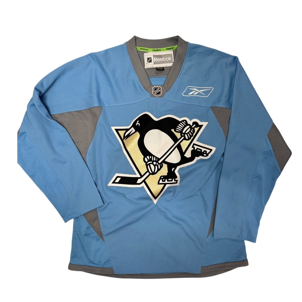 Reebok Pittsburgh Penguins NHL Hockey Jersey‎ Mens Large Light Blue Practice